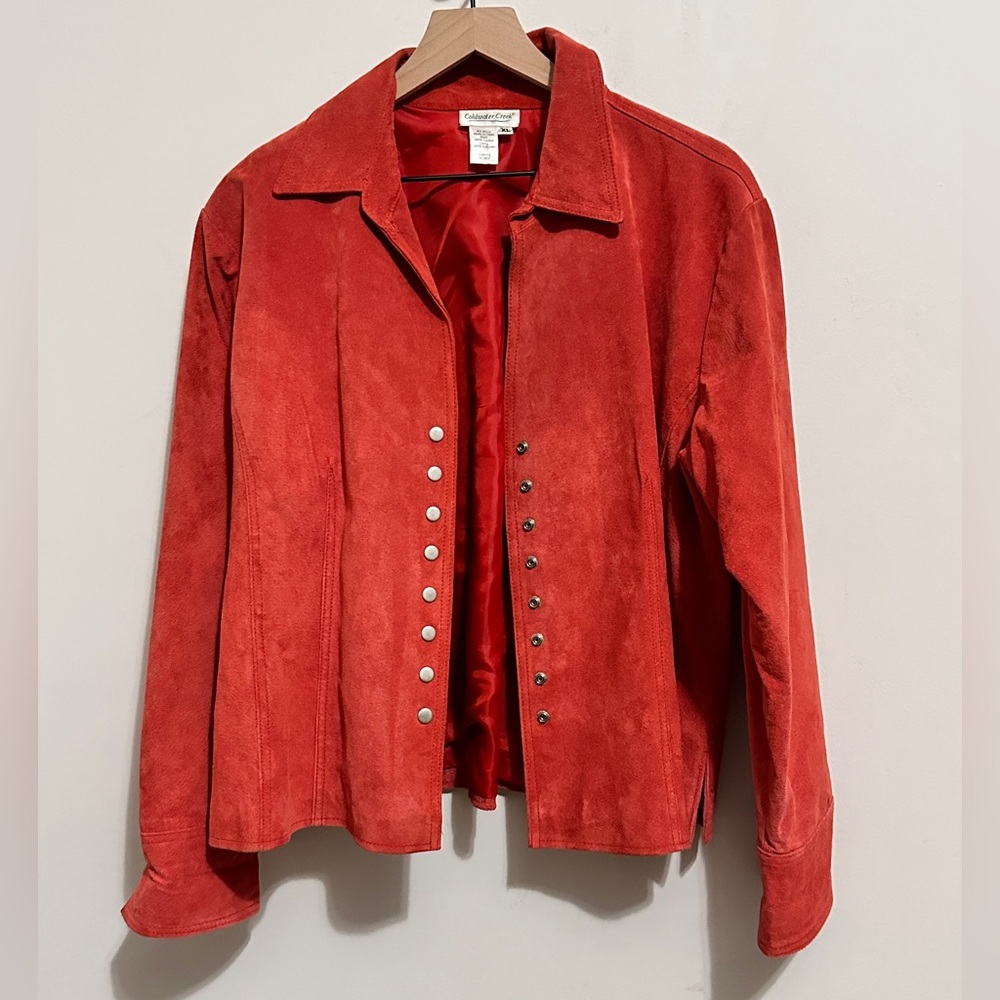Beautiful Vintage Coral Genuine Suede Leather Snap Closure Jacket Size XL - Picture 4 of 7